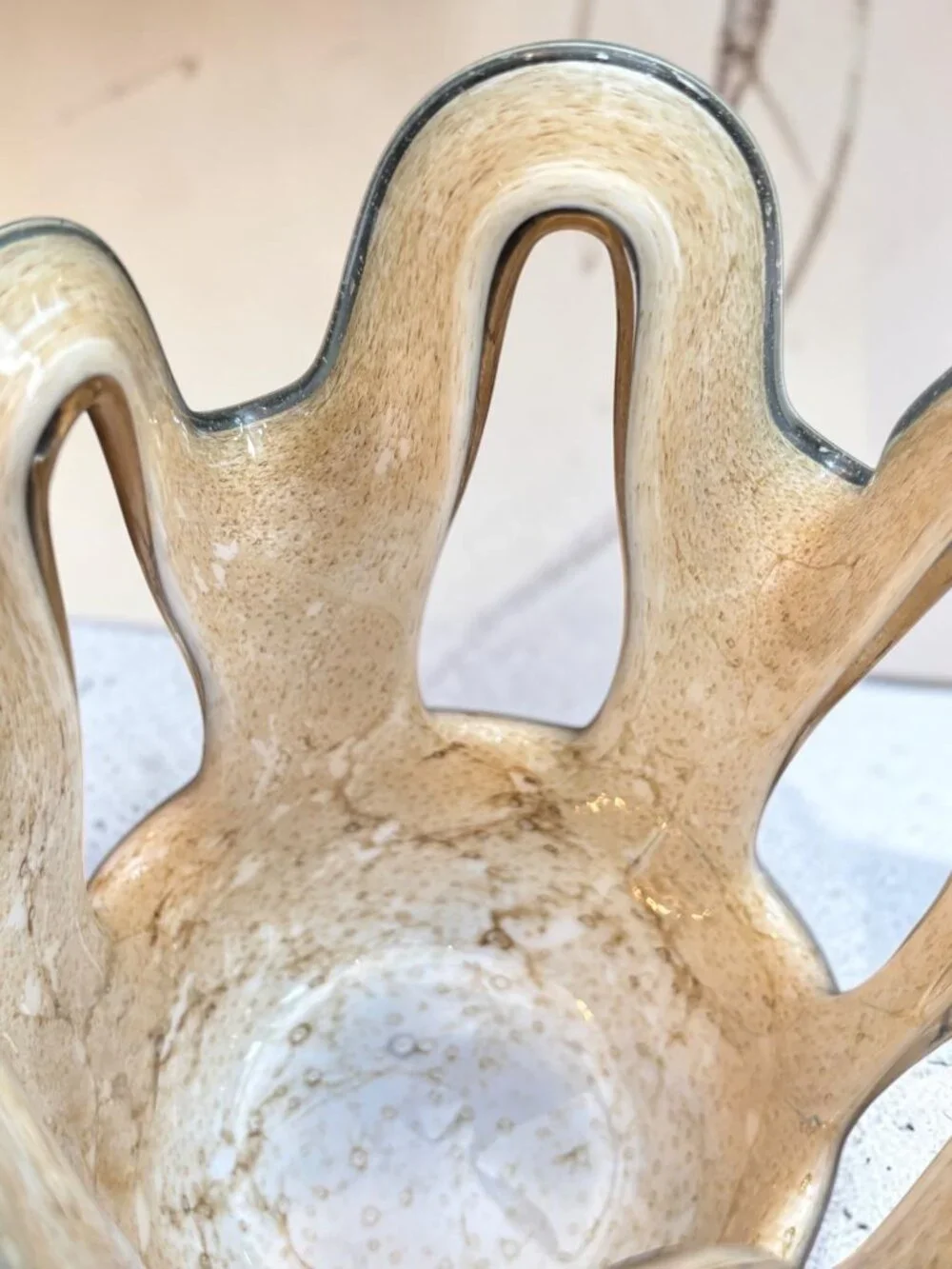 Art Glass Handkerchief Vase / candle holder, Krosno Makora Marbled Earthtone w/